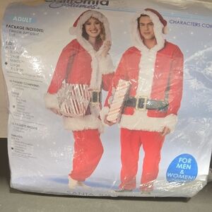 Classic ADULT LARGE NEW Red Santa Fleece Costume with Hood and Belt